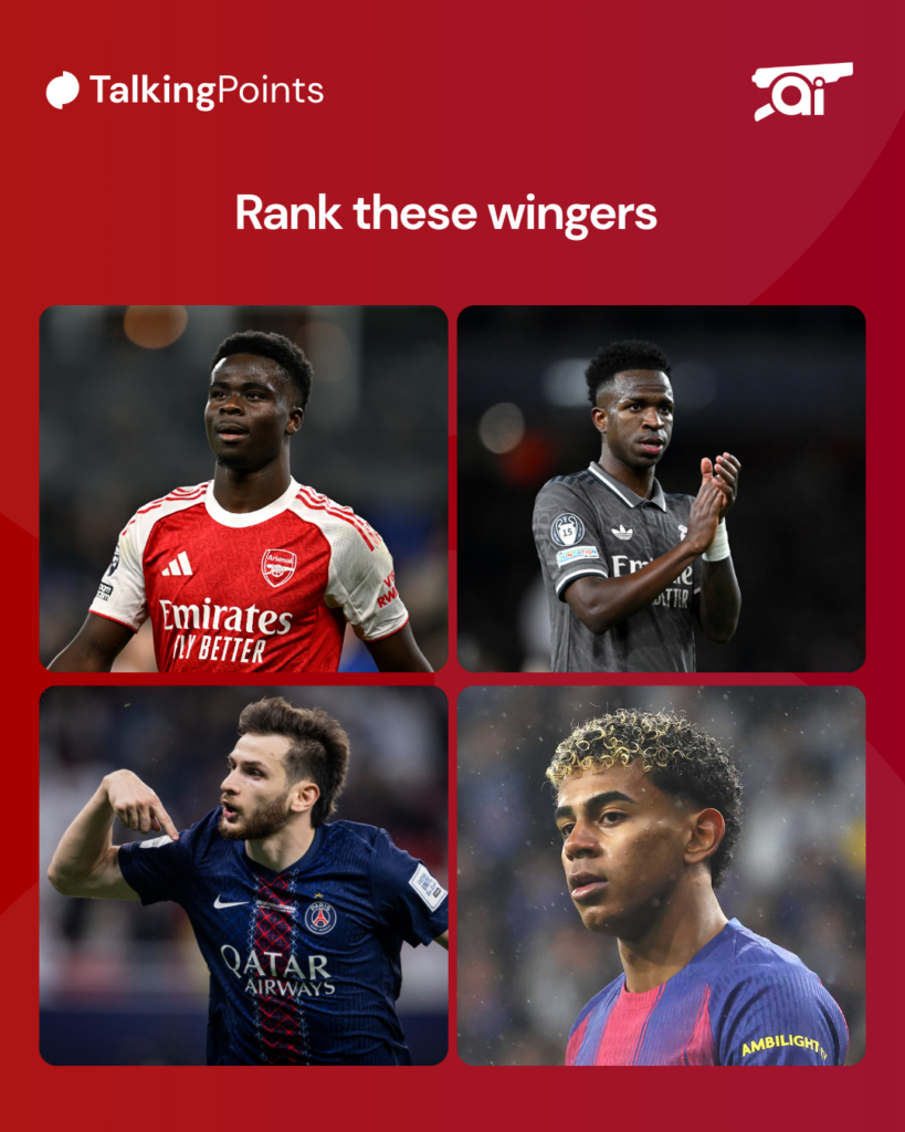 A graphic including images of Bukayo Saka, Vinicius Jr, Khvicha Kvaratskhelia and Lamine Yamal.