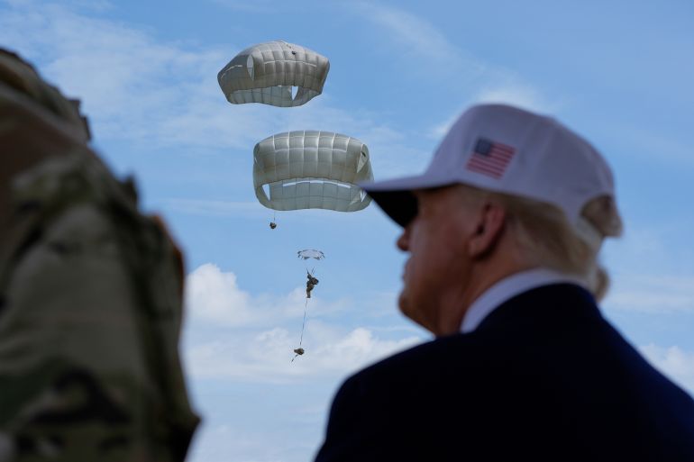 Trump watches parachuters at Fort Bragg