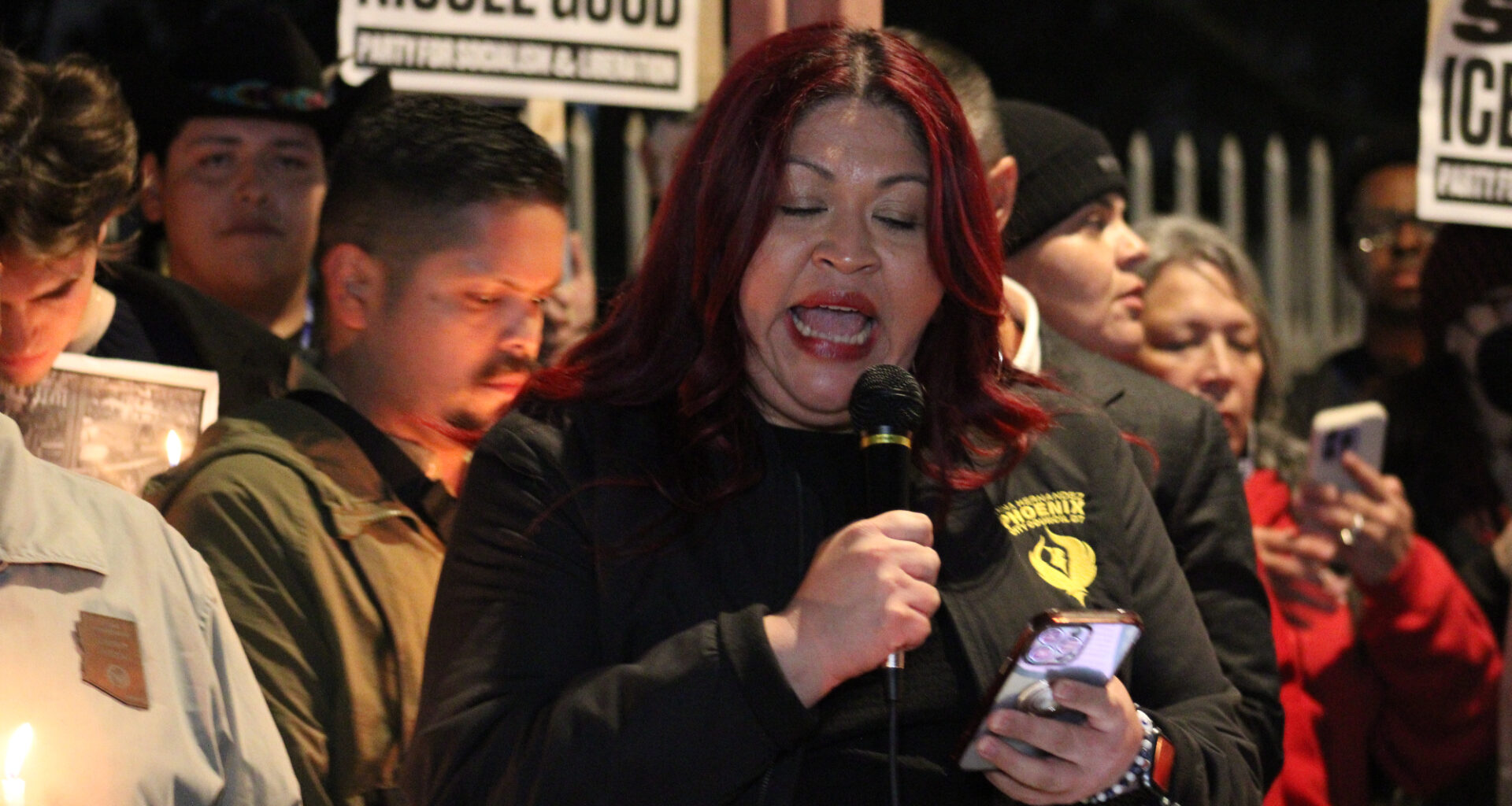 anna hernandez speaks at a vigil