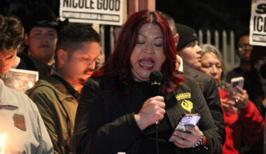 anna hernandez speaks at a vigil