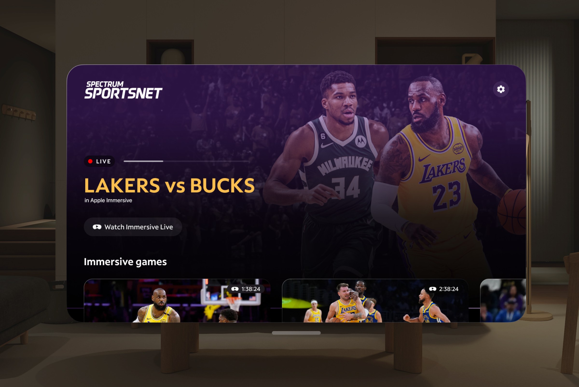 A photo of a screenshot of the Vision Pro app to watch NBA games.