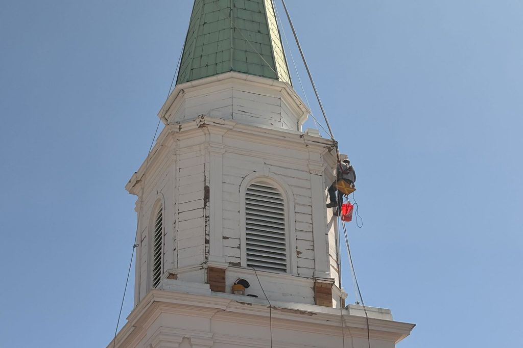 Aspire Church San Marco’s steeple underwent a restoration addressing leaks and other issues