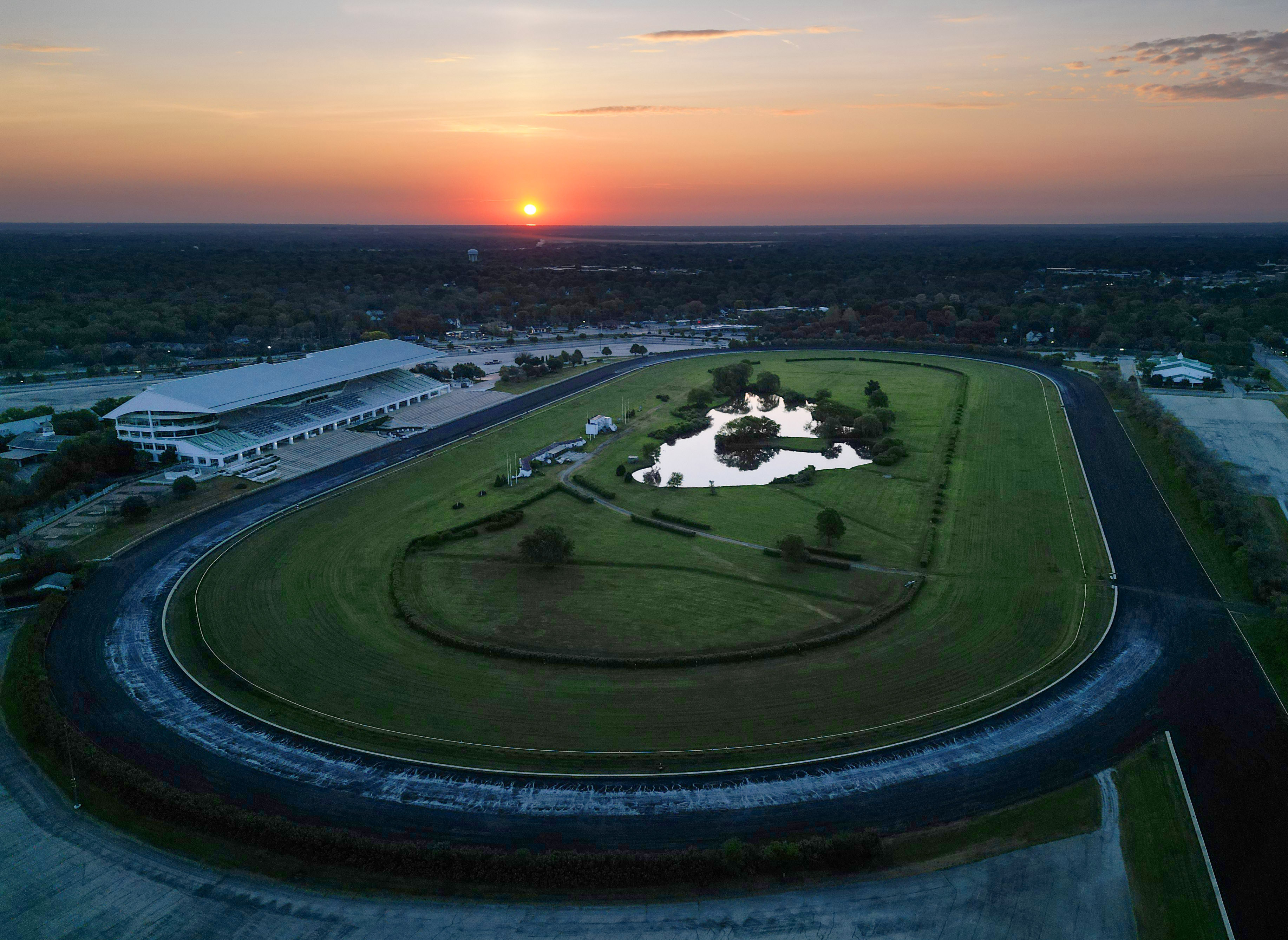 The former Arlington International Racecourse is seen at sunrise on...