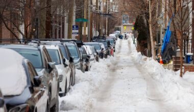 An unplowed section in Fishtown on Wednesday. The snow is going to be sticking around for a while.