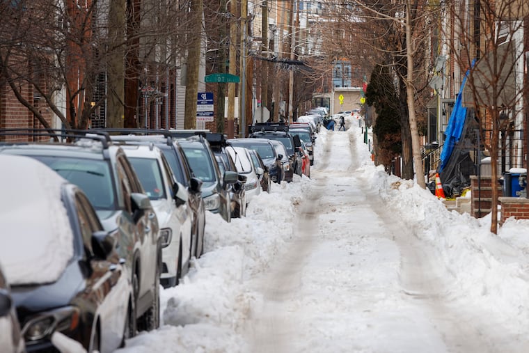 An unplowed section in Fishtown on Wednesday. The snow is going to be sticking around for a while.