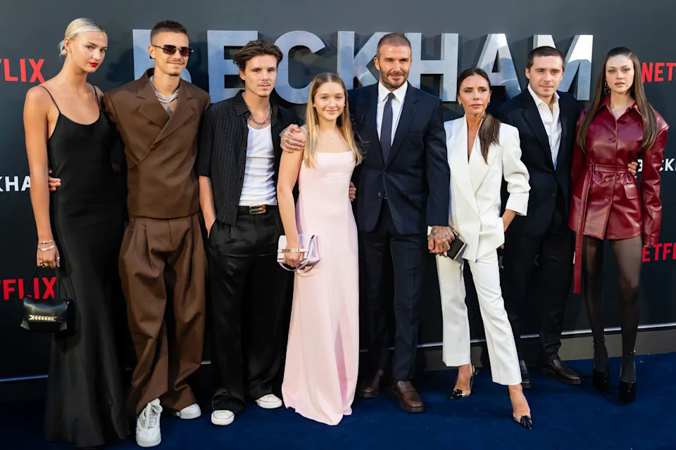 Mia Regan, Romeo Beckham, Cruz Beckham, Harper Beckham, David Beckham, Victoria Beckham, Brooklyn Beckham and Nicola Peltz.