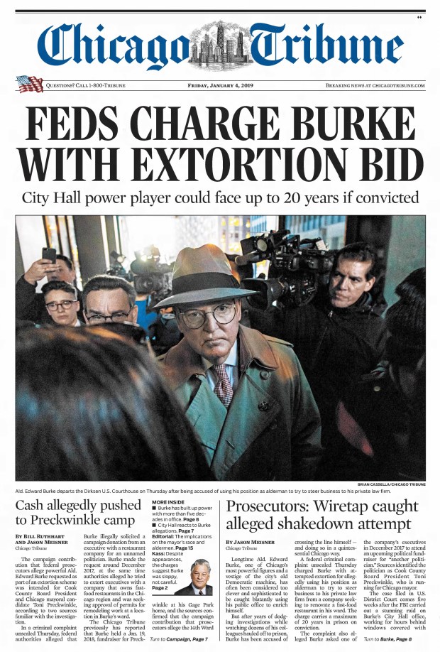 Longtime Ald. Edward Burke was charged in a federal criminal complaint, which was unsealed on Jan. 3, 2019, with attempted extortion. (Chicago Tribune)