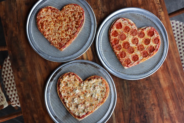 Heart-shaped pizzas from Labriola. (Doughboy Restaurant Group)