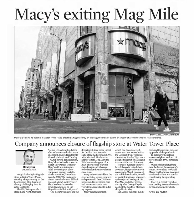 Macy's announced on Jan. 5, 2021, it was closing the department store chain's flagship store inside Water Tower Place. (Chicago Tribune)