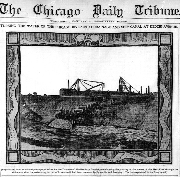"The opening of the greatest ship canal ever constructed in America and the informal completion of one of the engineering feats in the world's history was accomplished without ceremony," the Tribune reported about the completion of the Chicago Sanitary and Ship Canal on Jan. 3, 1900. (Chicago Tribune)