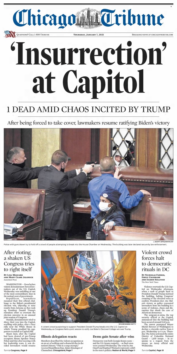 More than 1,500 people were arrested after supporters of President Donald Trump marched on the U.S. Capitol on Jan. 6, 2021, and interrupted the peaceful transfer of power after Trump's loss to Democrat Joe Biden in the 2020 election. (Chicago Tribune)