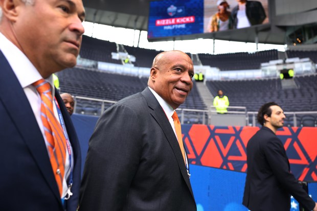 Chicago Bears President Kevin Warren looks around Tottenham Hotspur Stadium in London before the start of a game between the Chicago Bears and the Jacksonville Jaguars on Oct. 13, 2024. (Chris Sweda/Chicago Tribune)