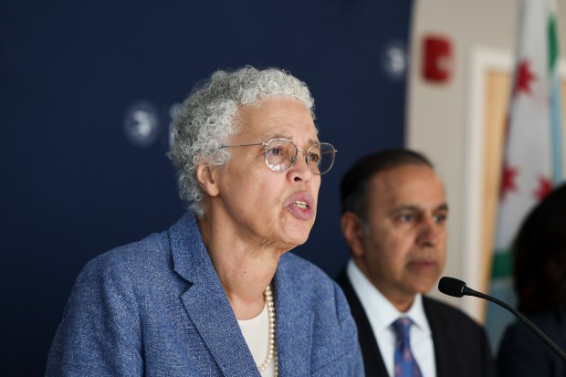 Cook County Board President Toni Preckwinkle speaks during a press conference at the Bronzeville Health Center on Jan. 5, 2026. (Eileen T. Meslar/Chicago Tribune)