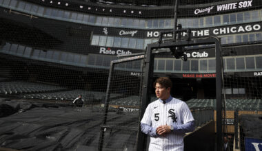 New Chicago White Sox player Munetaka Murakami walks onto the...