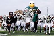 DeSoto takes the field before a Class 6A Division II state semifinal game against Southlake...