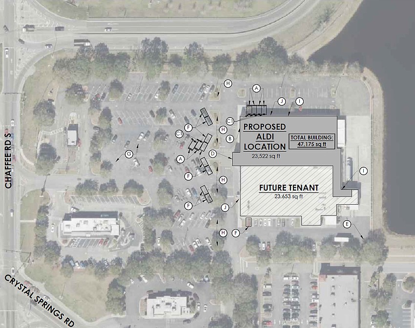 Plans show the Winn-Dixie at 703 Chaffee Road S. in West Jacksonville divided, with Aldi taking the northern half of the store. Aldi stores are smaller than Winn-Dixie, freeing up space for a future tenant.