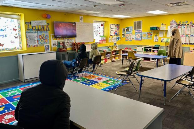 Children watch television at ABC Learning Center in Minneapolis, Minn.