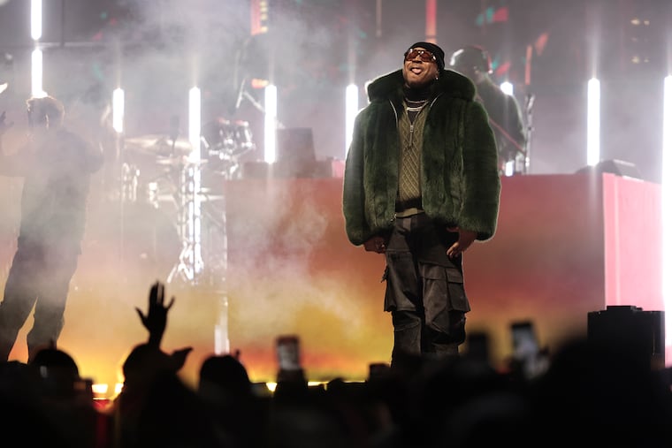 LL CooL J performs during Philadelphia’s free New Year’s Eve concert and fireworks display, at the Oval on the Benjamin Franklin Parkway, on Wednesday, Dec. 31, 2025.