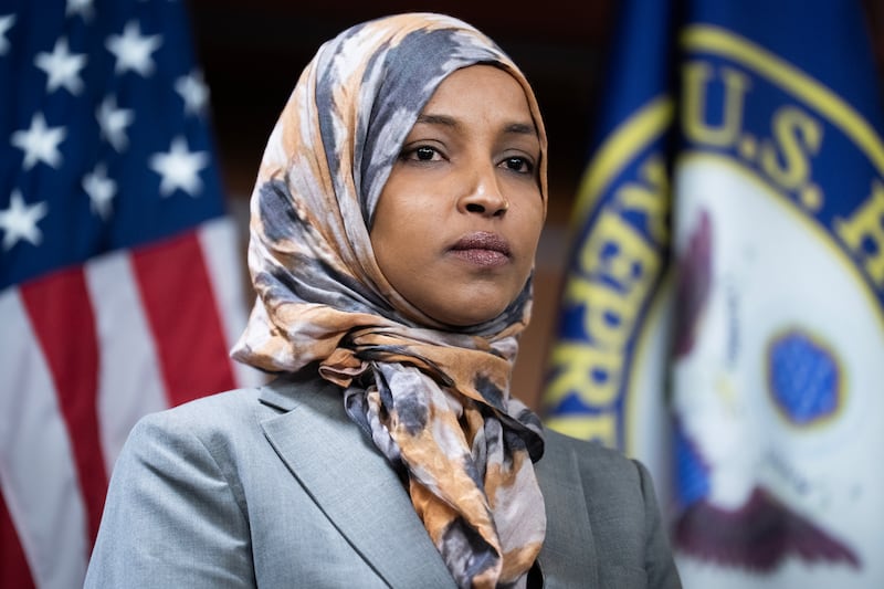 Rep. Ilhan Omar, D-Minn., attends a news conference in the Capitol Visitor Center on January 13, 2026.