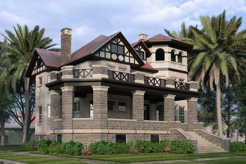 A rendering depicts what the Drew Mansion could look like following its rehabilitation.