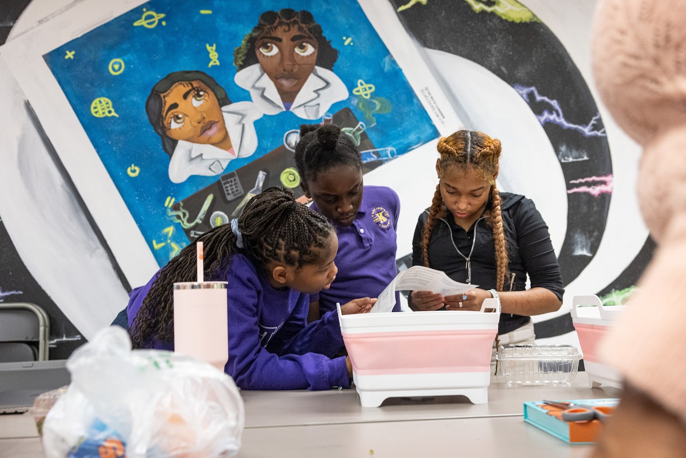 Gems Camp after-school program students from left, Malaisja Crayton, 9, Genesis Bello, 10,...