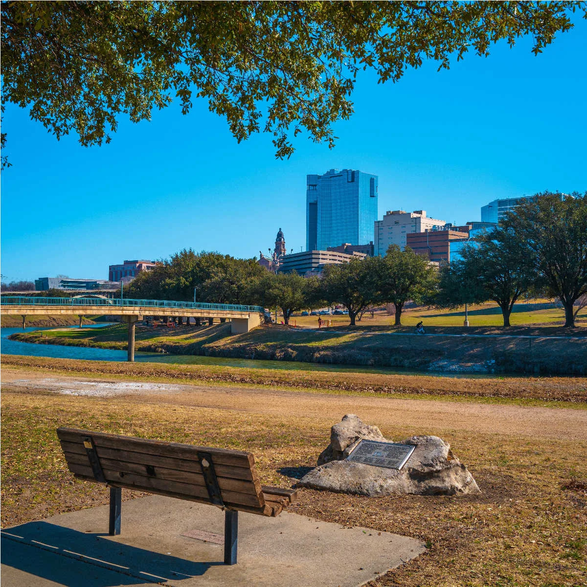 Fort Worth skyline views from Trinity River