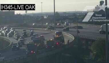 Crash near Downtown Dallas sends 18-wheeler driver to hospital, spills honey buns on I-30