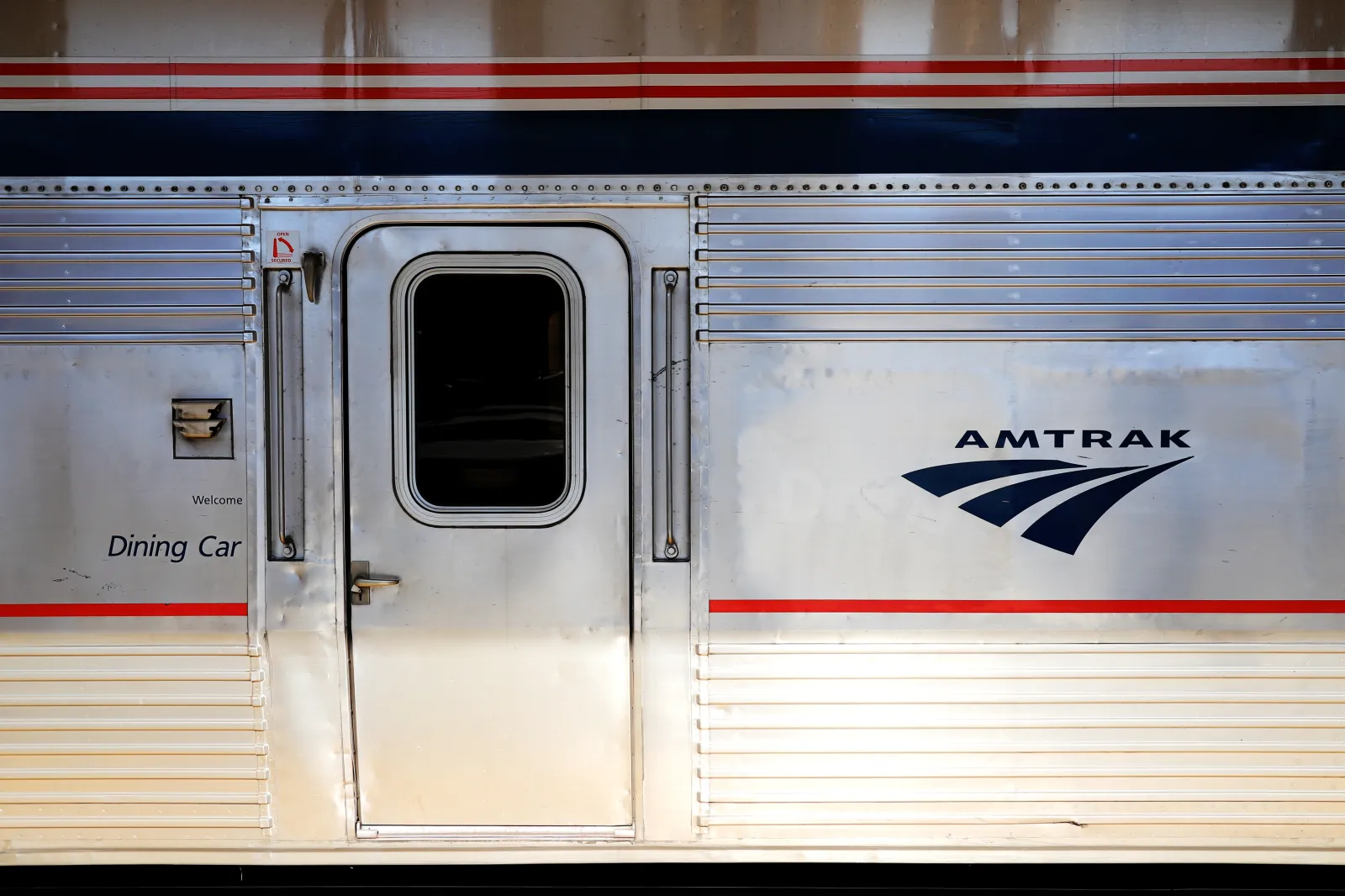 The exterior of an Amtrak dining car in Los Angeles