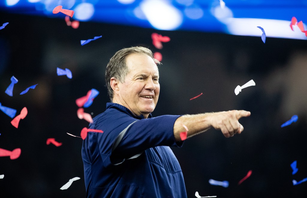 Bill Belichick head coach of the New England Patriots during the trophy ceremony for Super Bowl 51 at NRG Stadium on February 5, 2017 in Houston, Texas. 