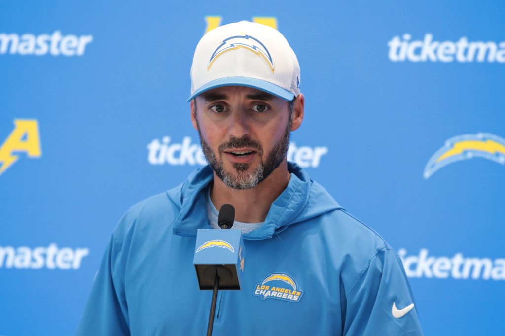 Los Angeles Chargers defensive coordinator Jesse Minter during Los Angeles Chargers Training Camp on July 26, 2024, at The Bolt in El Segundo, CA.