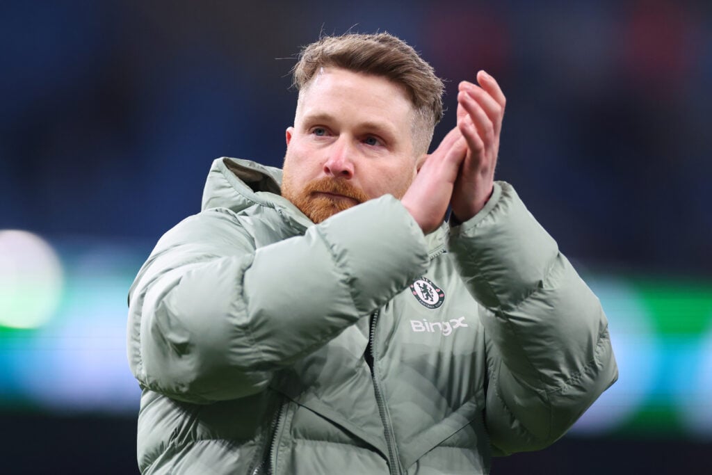 Calum McFarlane Interim manager / head coach of Chelsea celebrates