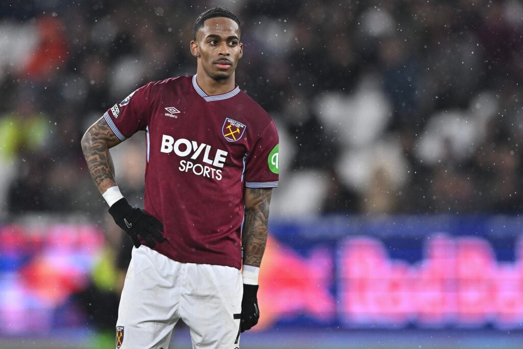 Crysencio Summerville playing for West Ham against Nottingham Forest.