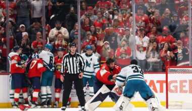 Sergei Bobrovsky, Alex Nedeljkovic get into goalie fight in Sharks vs. Panthers