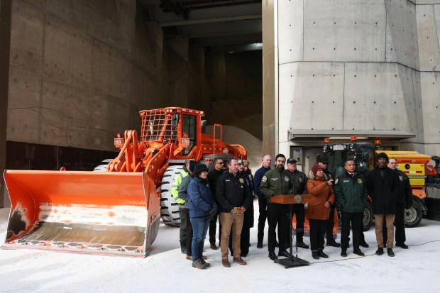 New York City Mayor Zohran Mamdani speaks during a news conference at a salt depot about preparations for the winter storm in New York on Jan. 24, 2026. (Photo by ANGELA WEISS / AFP via Getty Images)
