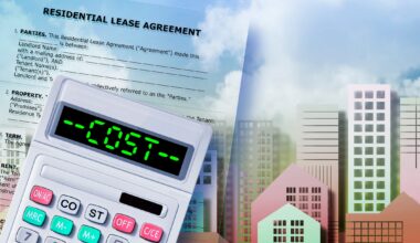 A Residential Lease Agreement and a calculator displaying the word "COST"