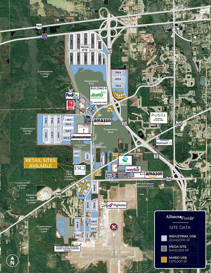 The master plan for AllianceFlorida in West Jacksonville. It is also known as Cecil Commerce Center.