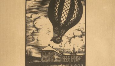 "The First Air Voyage in America," a 1931 woodcut by Charles R. Gardner. This image appears in the 1943 book, "The First Air Voyage in America: The Times, The Place, and The People of the Blanchard Balloon Voyage of Jan. 9, 1793 of Philadelphia to Woodbury."