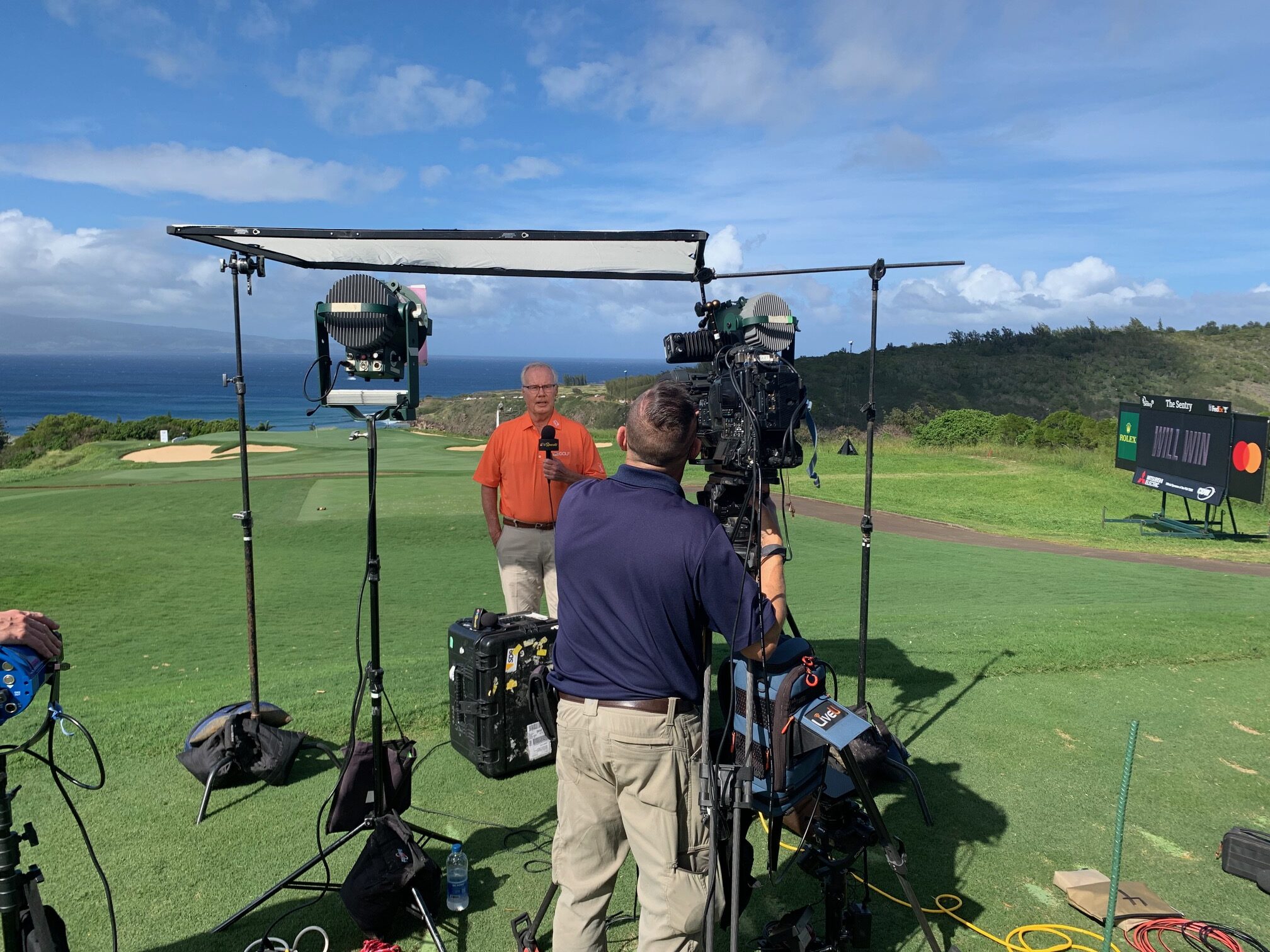 Mark Rolfing, a veteran of The Golf Channel and NBC Sports, broadcasts from The Sentry golf tournament in January 2024. HJI / ROB COLLIAS photo