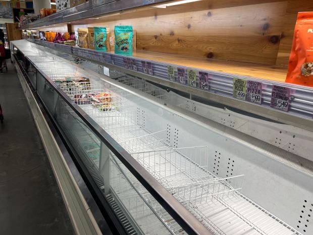 A frozen food aisle is pictured almost bare at a Trader Joe's on Spring St. near Varick St. in Manhattan on Saturday, Jan. 24, 2026. (Emma Seiwell / New York Daily News)