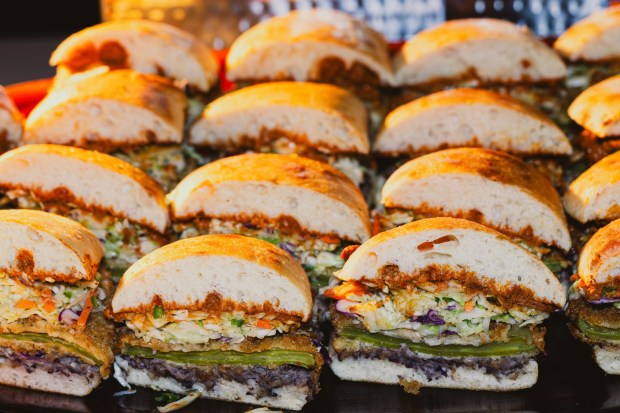 The Nopales Milanesa Torta will be served at Crypto.com Arena's luxury suites in Los Angeles during the 68th Grammy Awards. (Photo by Ariel Goldberg, Crypto.com Arena)