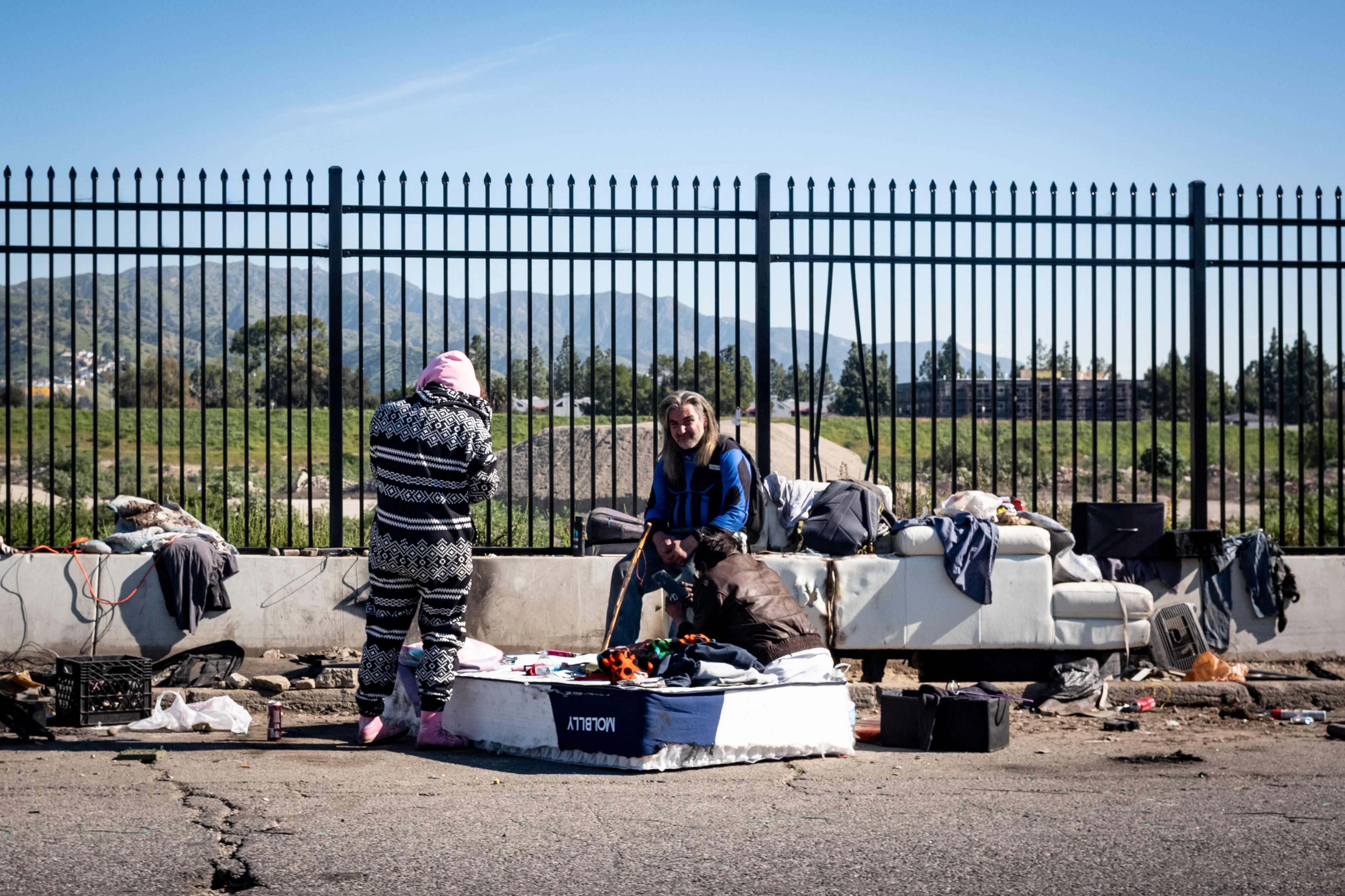 A homeless encampment along Tujunga Blvd in Sun Valley on...