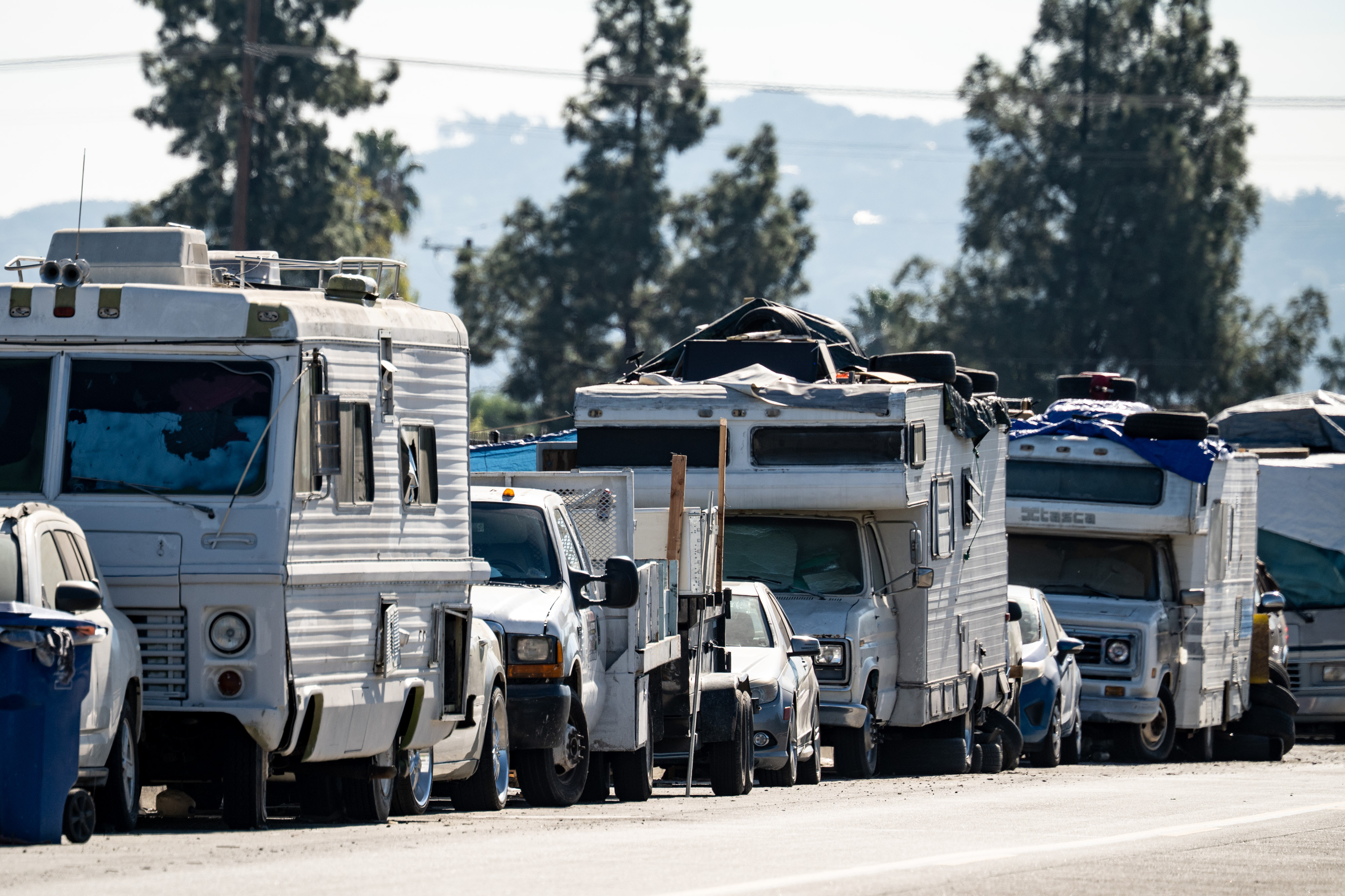 A homeless encampment along Tujunga Blvd in Sun Valley on...