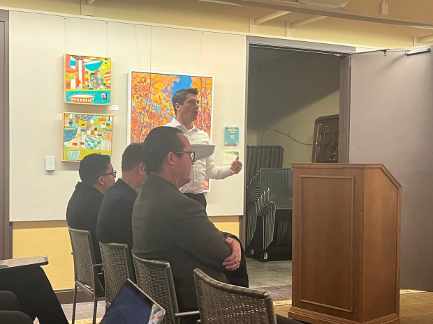 John Prusinovski, general manager of the upcoming Roseacre restaurant, discusses its valet parking proposal during the Jan. 20 La Jolla Traffic & Transportation Board meeting. (Noah Lyons)