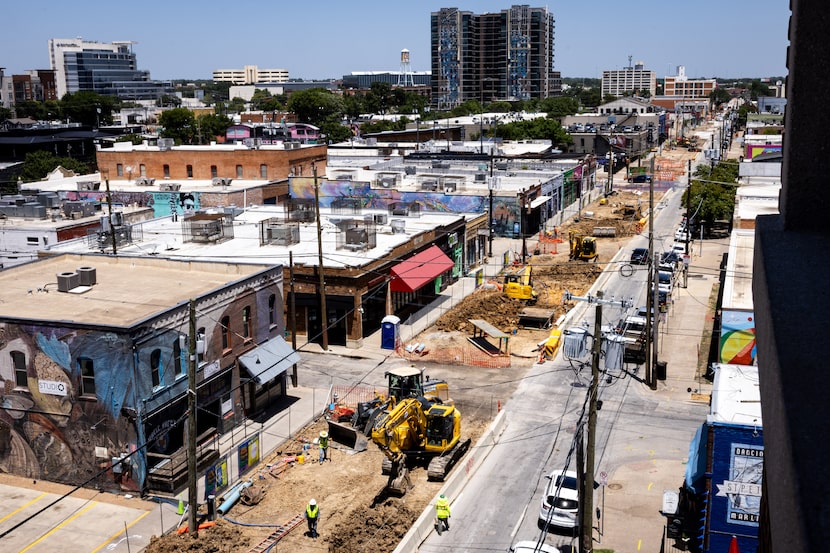 Construction lines Commerce Street for several blocks in the Deep Ellum neighborhood on...