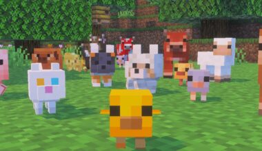 Several baby chickens, wolf pups, kittens, piglets, lambs, and calves facing the screen