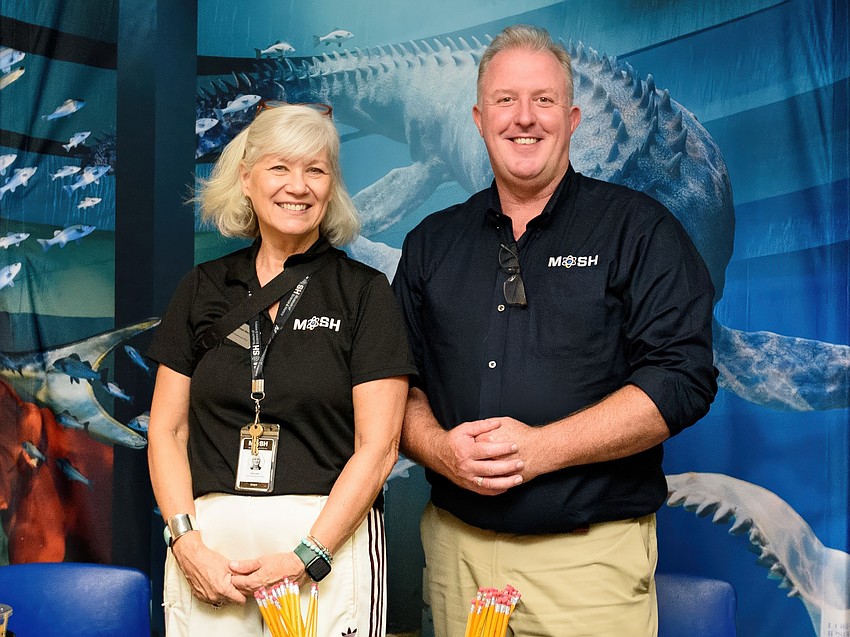 Museum of Science & History Chief Development Officer and interim Executive Director Maureen Mercho and Alistair Dove, former MOSH CEO.