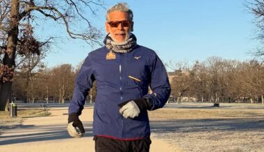 Milind Soman running outdoors in cold weather
