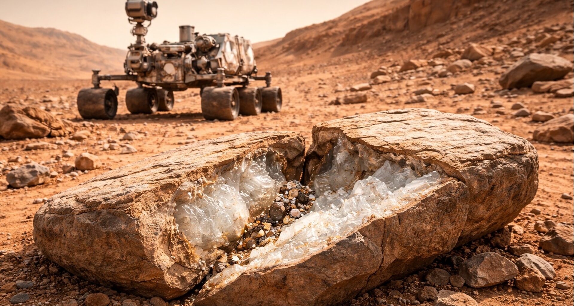 The Curiosity rover finds pure sulfur crystals on Mars after breaking through a rock in the Gediz Vallis channel, intriguing NASA scientists.