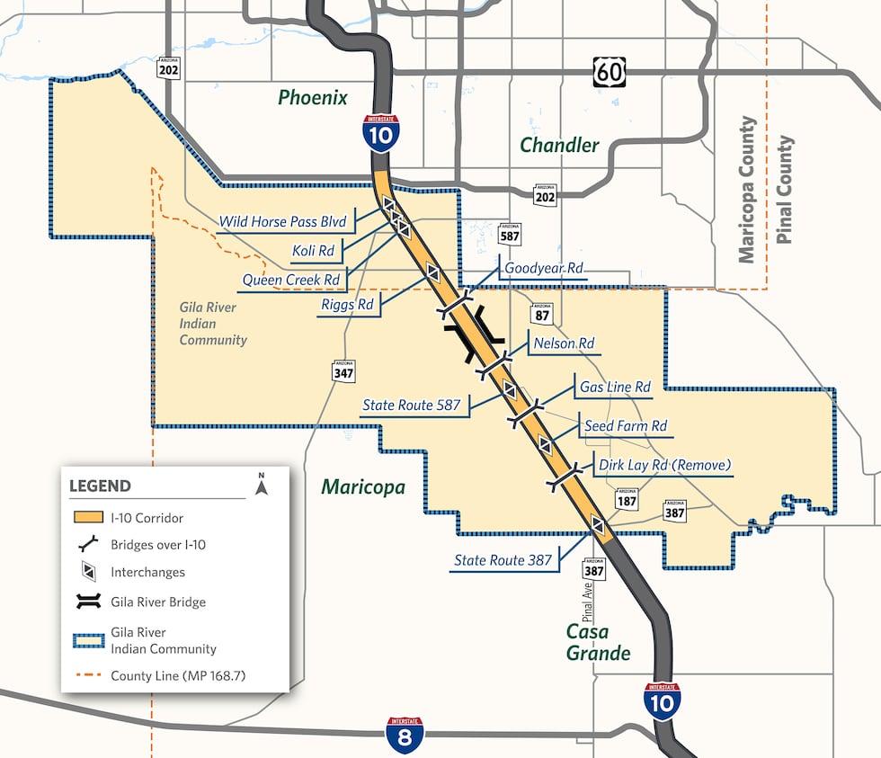 A 26-mile stretch of Interstate 10 south of Phoenix will be widened as part of a project...