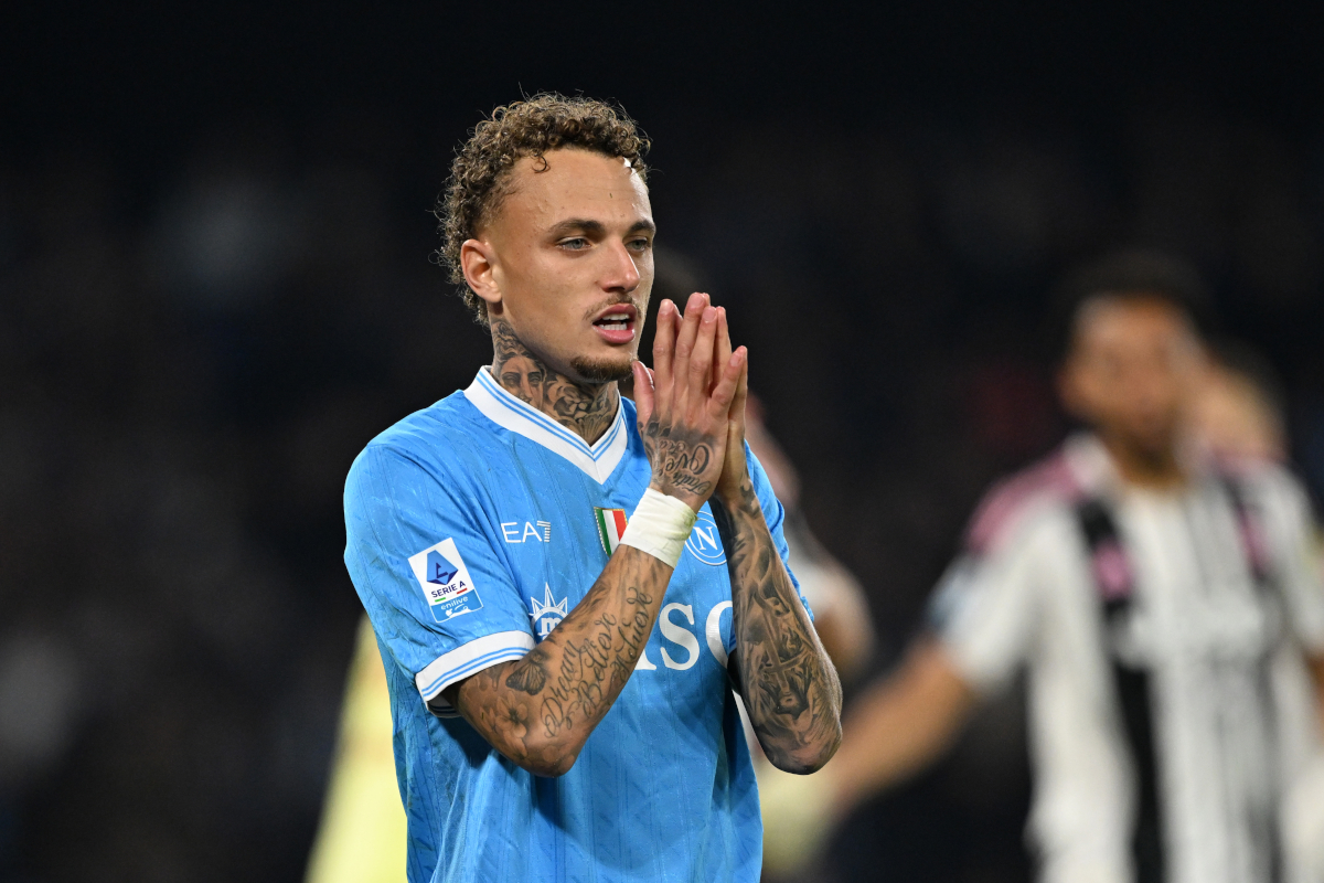 NAPLES, ITALY - DECEMBER 07: Noa Lang of SSC Napoli reacts during the Serie A match between SSC Napoli and Juventus FC at Stadio Diego Armando Maradona on December 07, 2025 in Naples, Italy. (Photo by Francesco Pecoraro/Getty Images)